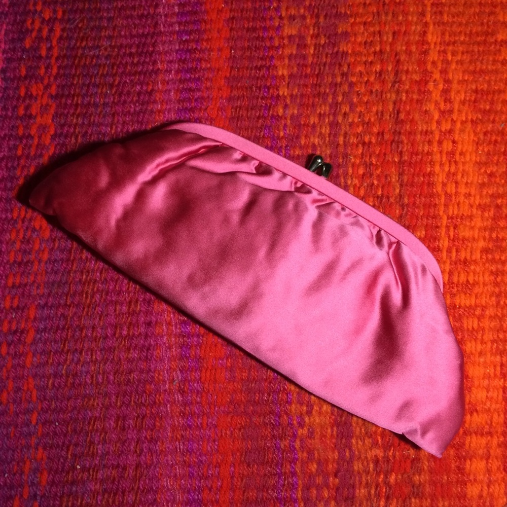 Authentic Vintage 60s Pink Satin Clutch and Gloves